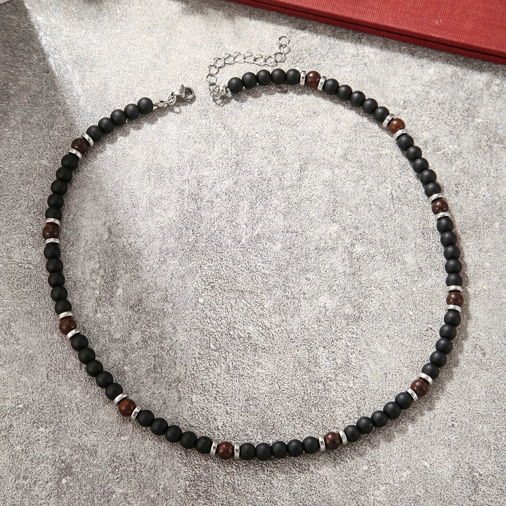 Beaded Necklace Stainless Steel Black Frosted Faceted Black Agate Hiphop Punk Handmade Unisex - Image 9
