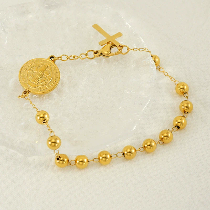 Beaded 316L Stainless Steel Unisex Geometric Bracelet With Electroplating - Image 2