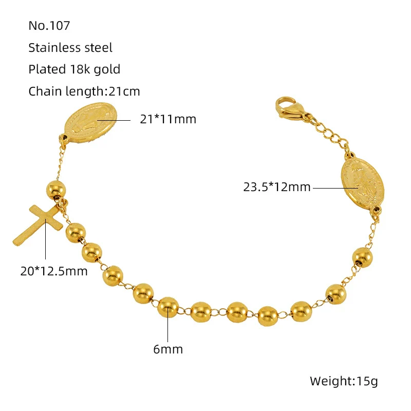 Beaded 316L Stainless Steel Unisex Geometric Bracelet With Electroplating - Image 7