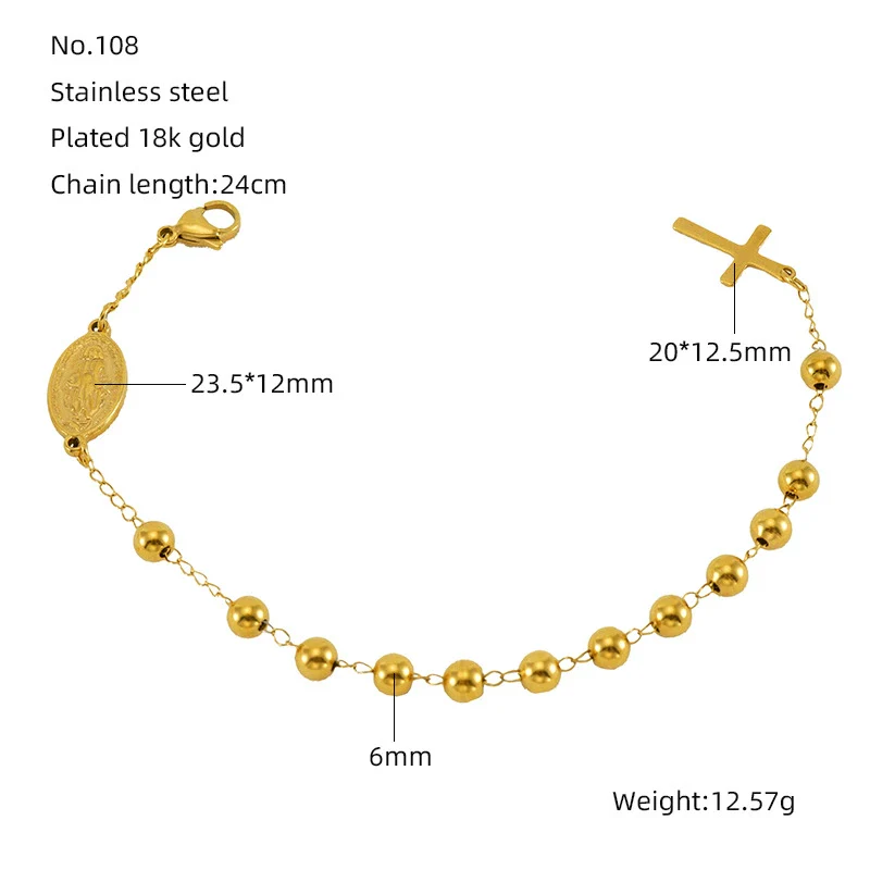 Beaded 316L Stainless Steel Unisex Geometric Bracelet With Electroplating - Image 8