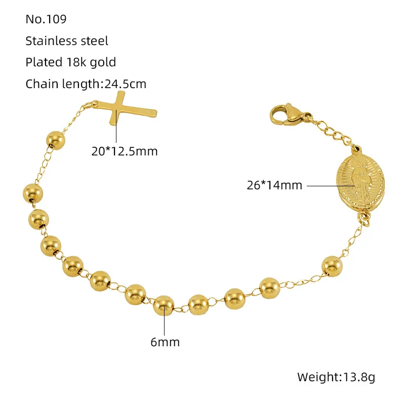 Beaded 316L Stainless Steel Unisex Geometric Bracelet With Electroplating - Image 9