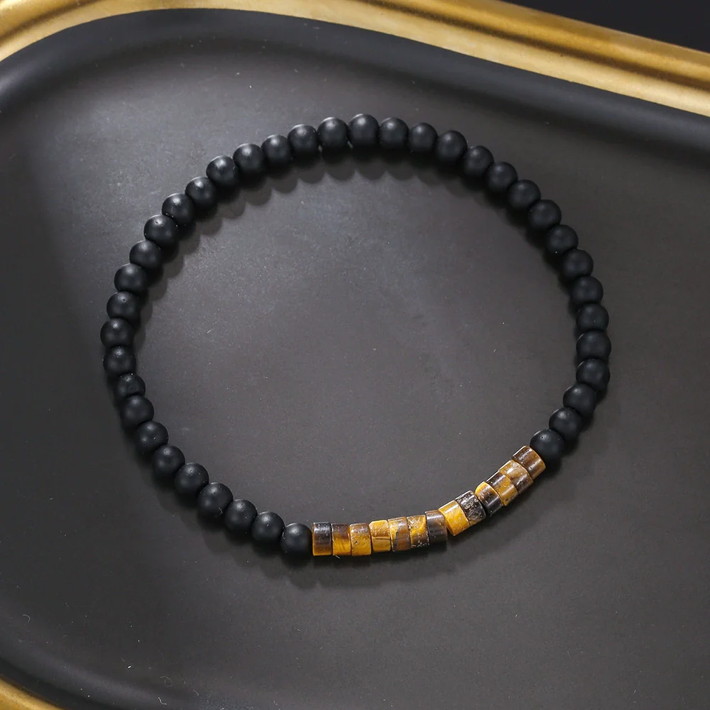 Beaded Turquoise Tiger Eye Stone Handmade Geometric Style Unisex Bracelet - Image 2