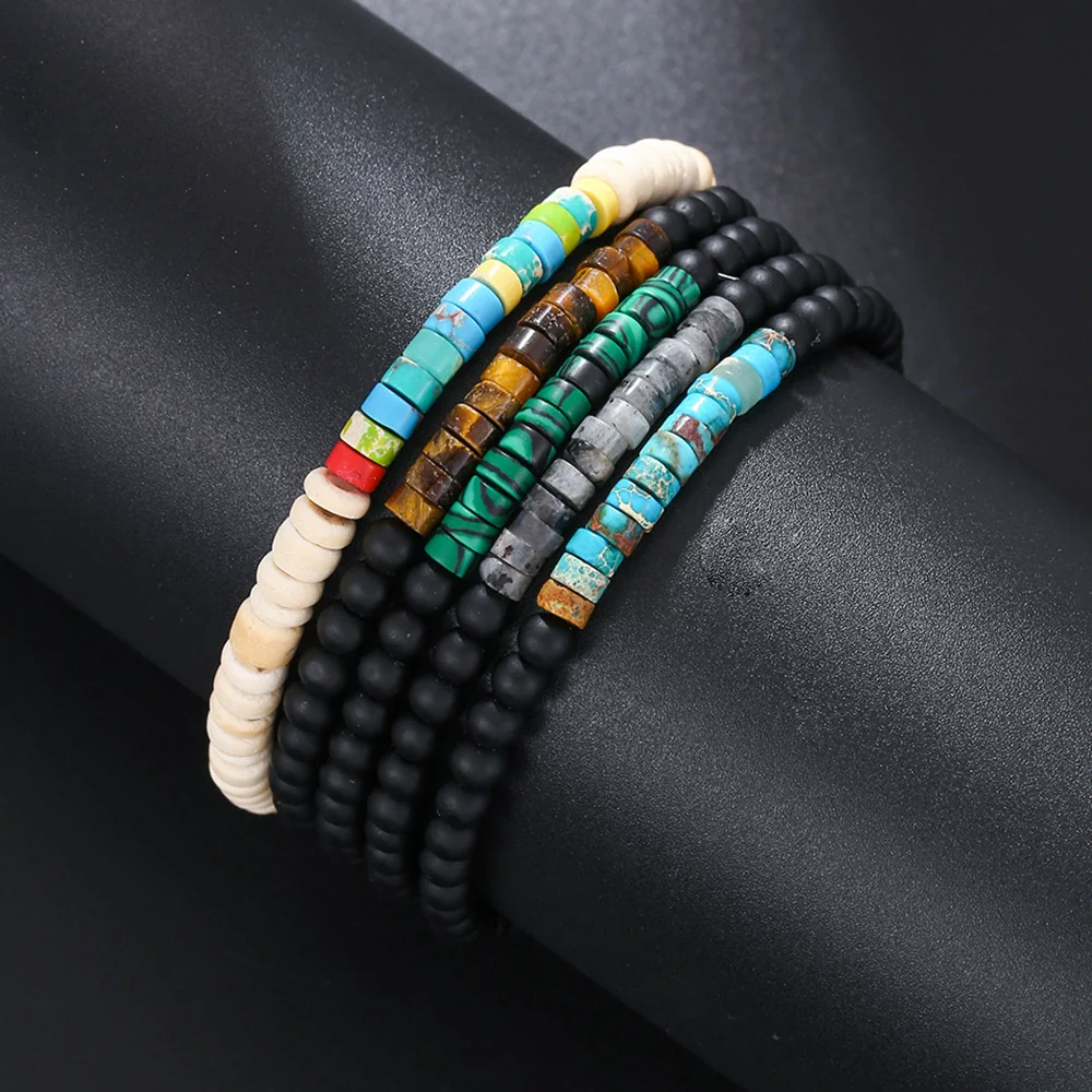 Beaded Turquoise Tiger Eye Stone Handmade Geometric Style Unisex Bracelet - Image 4