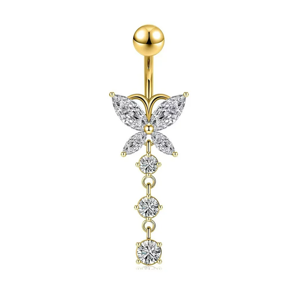 Belly Button Ring Stainless Steel Copper Inlaid Zircon Constellation Electroplating Heart Shaped Water Drop Style For Women - Image 19