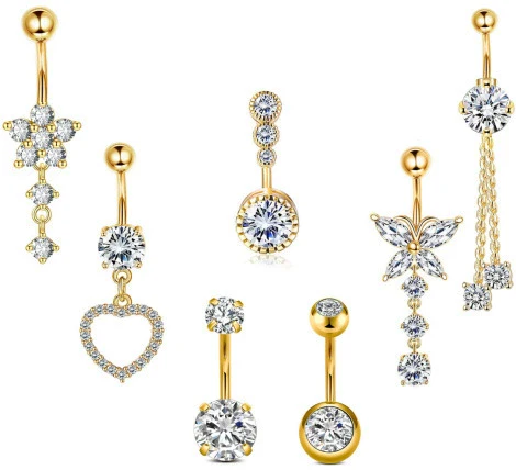 Belly Button Ring Stainless Steel Copper Inlaid Zircon Constellation Electroplating Heart Shaped Water Drop Style For Women - Image 27