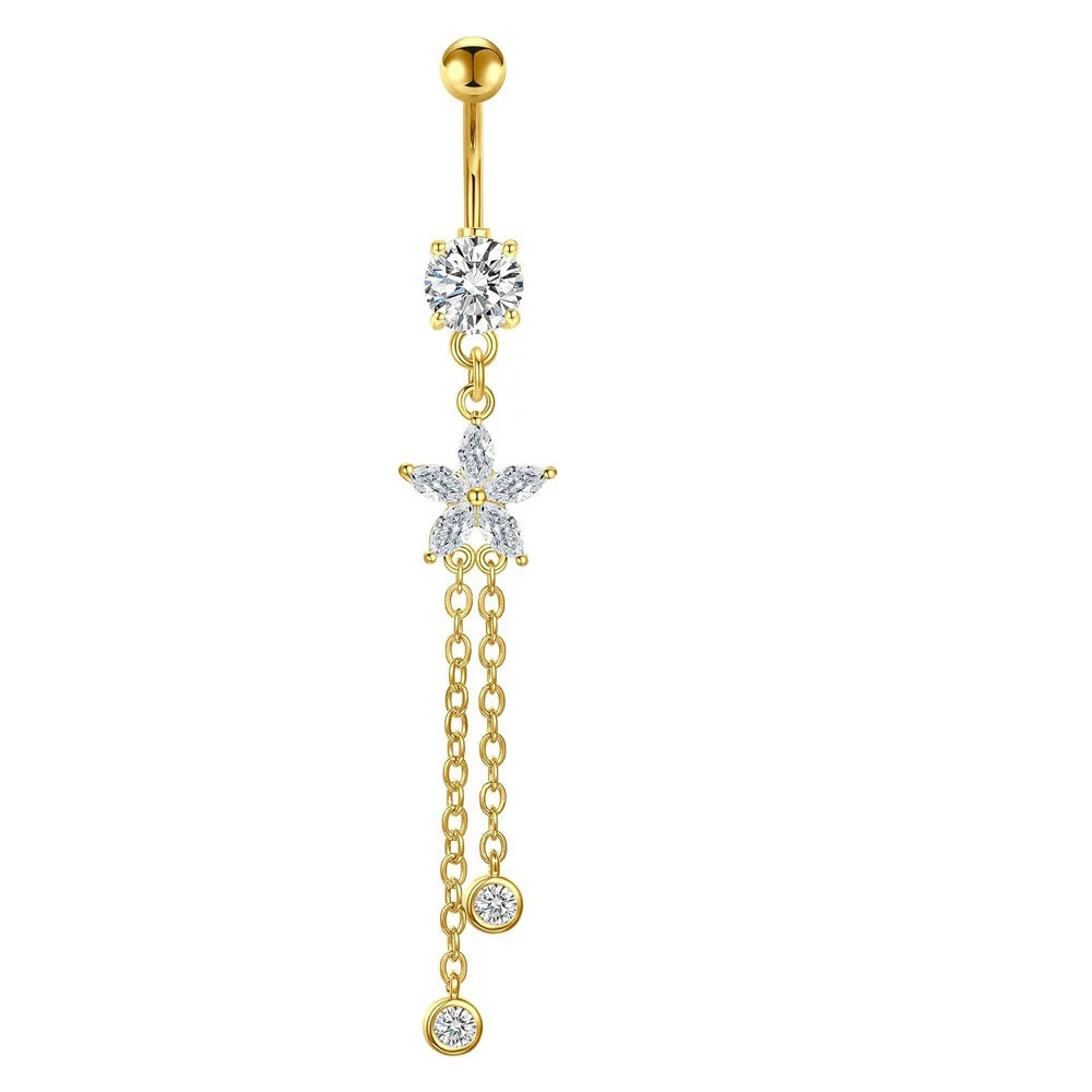 Belly Button Ring Stainless Steel Star Inlaid Zircon Electroplating Body Jewelry - Image 10