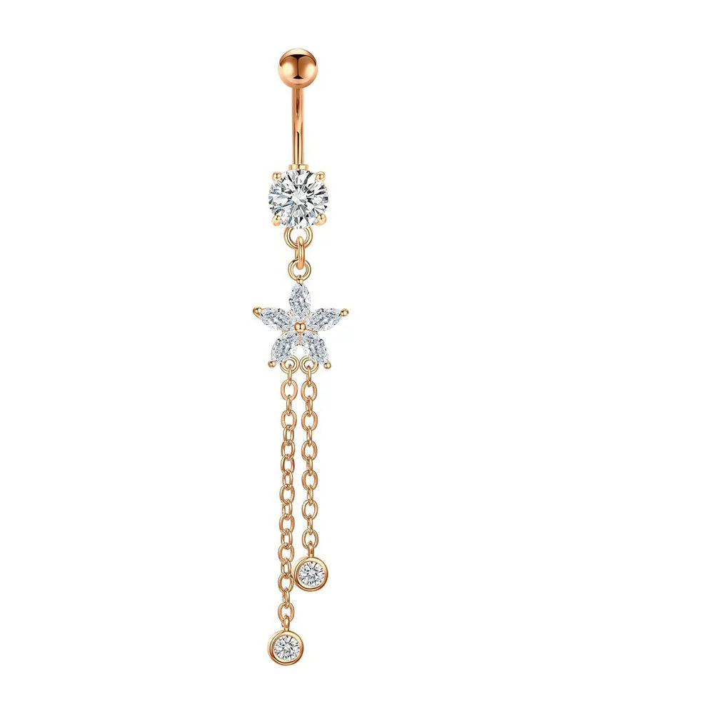 Belly Button Ring Stainless Steel Star Inlaid Zircon Electroplating Body Jewelry - Image 11