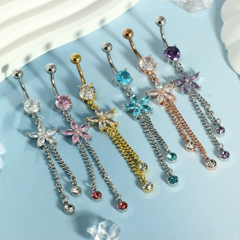 Belly Button Ring Stainless Steel Star Inlaid Zircon Electroplating Body Jewelry - Image 2