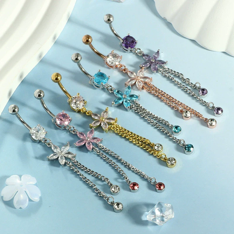 Belly Button Ring Stainless Steel Star Inlaid Zircon Electroplating Body Jewelry - Image 3