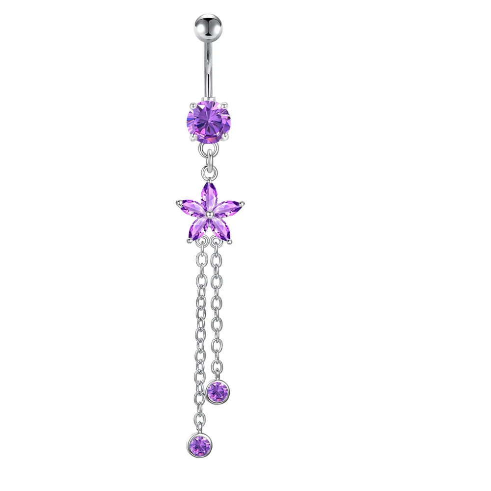 Belly Button Ring Stainless Steel Star Inlaid Zircon Electroplating Body Jewelry - Image 7