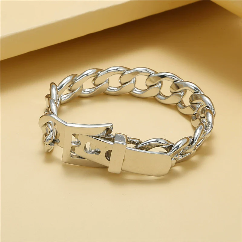 Belt Buckle Bracelet Metal Geometric Handmade Unisex - Image 3