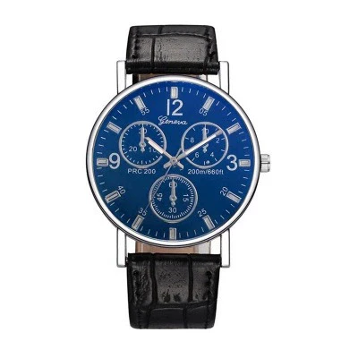 Blue Light Glass Decoration Belt Watch Alloy Case Imitation Leather Strap Stainless Steel Clasp Round Dial Leisure Style Unisex