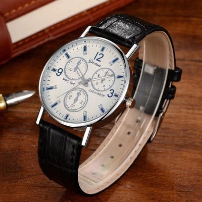 Blue Light Glass Decoration Belt Watch Alloy Case Imitation Leather Strap Stainless Steel Clasp Round Dial Leisure Style Unisex - Image 2