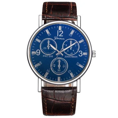 Blue Light Glass Decoration Belt Watch Alloy Case Imitation Leather Strap Stainless Steel Clasp Round Dial Leisure Style Unisex - Image 3