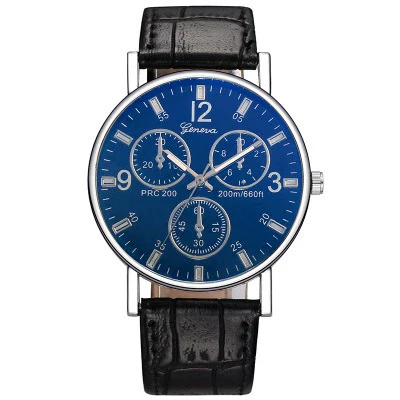 Blue Light Glass Decoration Belt Watch Alloy Case Imitation Leather Strap Stainless Steel Clasp Round Dial Leisure Style Unisex - Image 6
