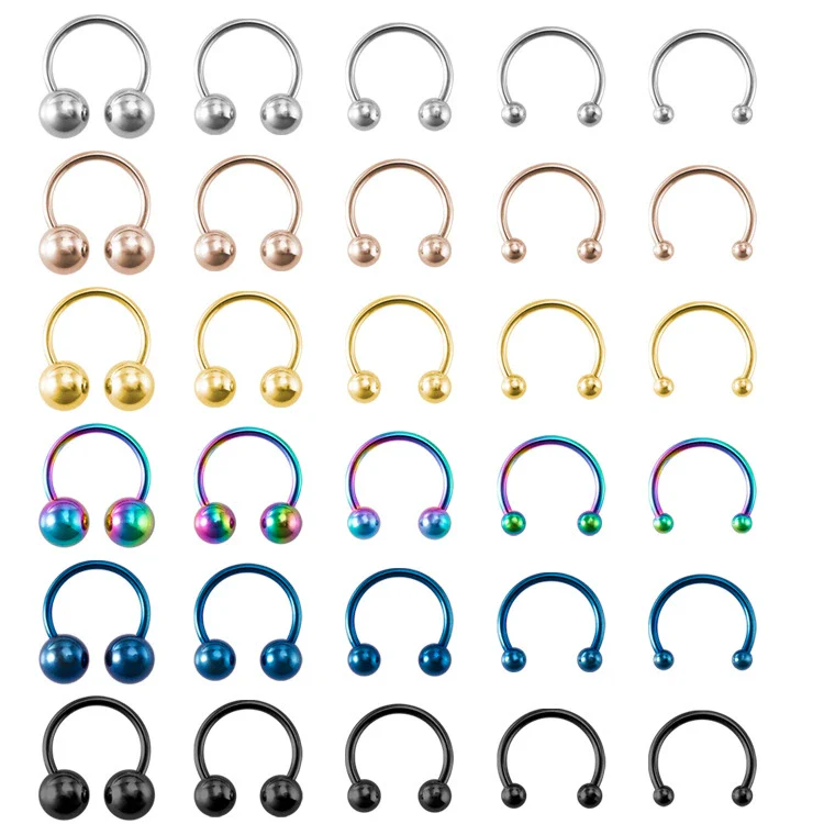 Body Piercing Jewelry Stainless Steel Geometric C Rod Ring With Color Retention Vacuum Treatment