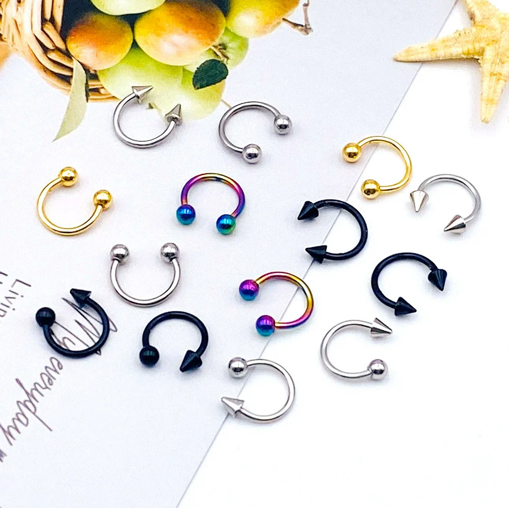 Body Piercing Jewelry Stainless Steel Geometric Cshaped Horseshoe Ring Electroplated - Image 3