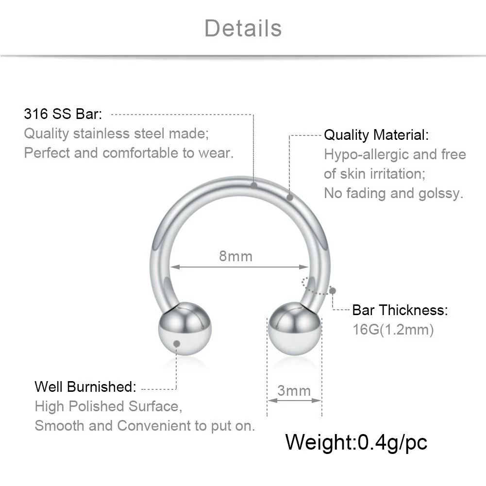 Body Piercing Jewelry Stainless Steel Geometric Cshaped Horseshoe Ring Electroplated - Image 4