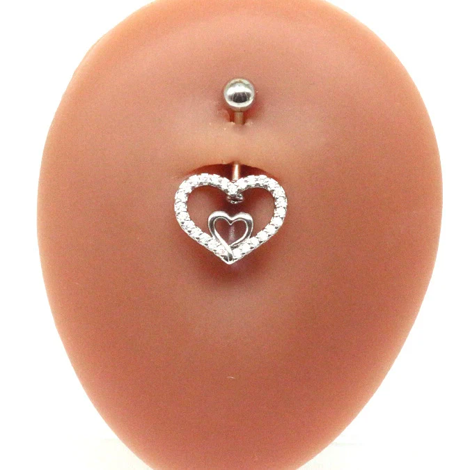 Body Piercing Jewelry Stainless Steel Heartshaped Navel Ring With Water Drop Pendant Electroplated - Image 10