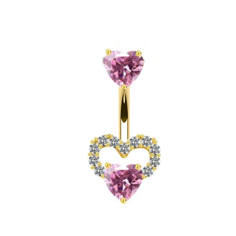 Body Piercing Jewelry Stainless Steel Heartshaped Navel Ring With Water Drop Pendant Electroplated - Image 5