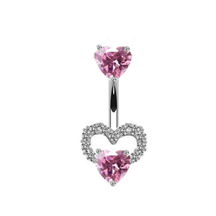 Body Piercing Jewelry Stainless Steel Heartshaped Navel Ring With Water Drop Pendant Electroplated - Image 6