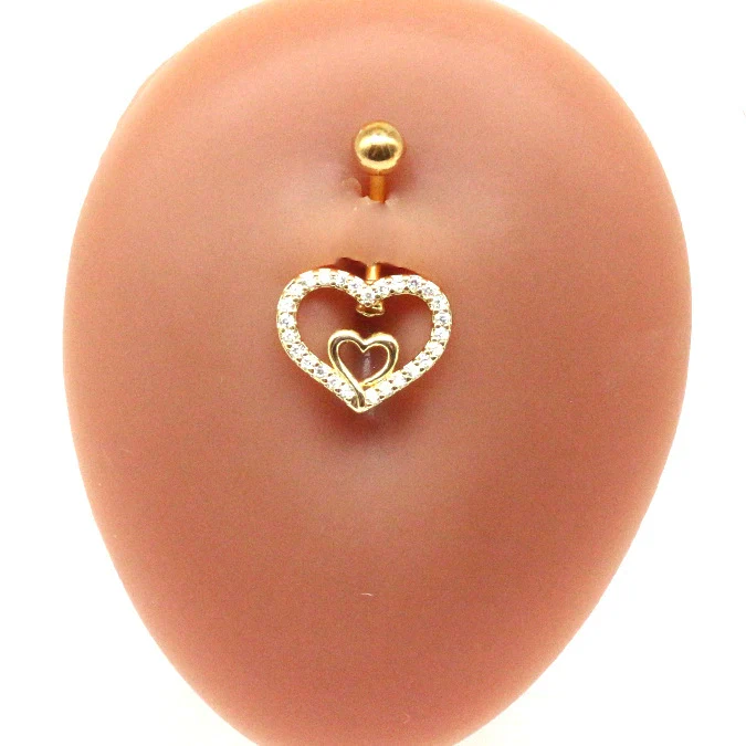 Body Piercing Jewelry Stainless Steel Heartshaped Navel Ring With Water Drop Pendant Electroplated - Image 9
