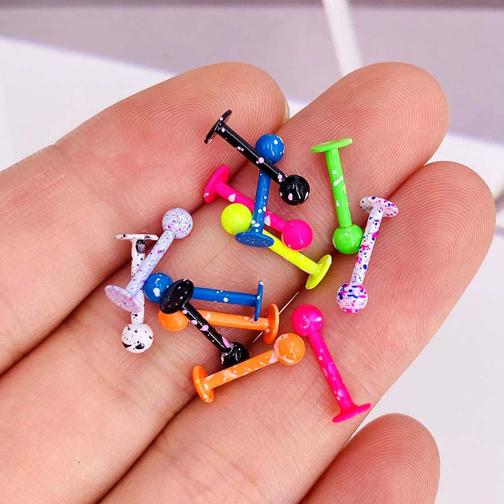 Body Piercing Jewelry Stainless Steel Multicolor Geometric Baked Paint Lip Ornaments - Image 3