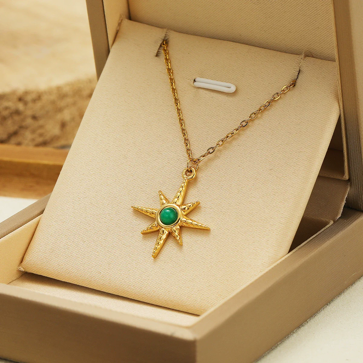 Bohemian Eightpointed Star Natural Stone Pendant Jewelry Gold Plated Stainless Steel - Image 2