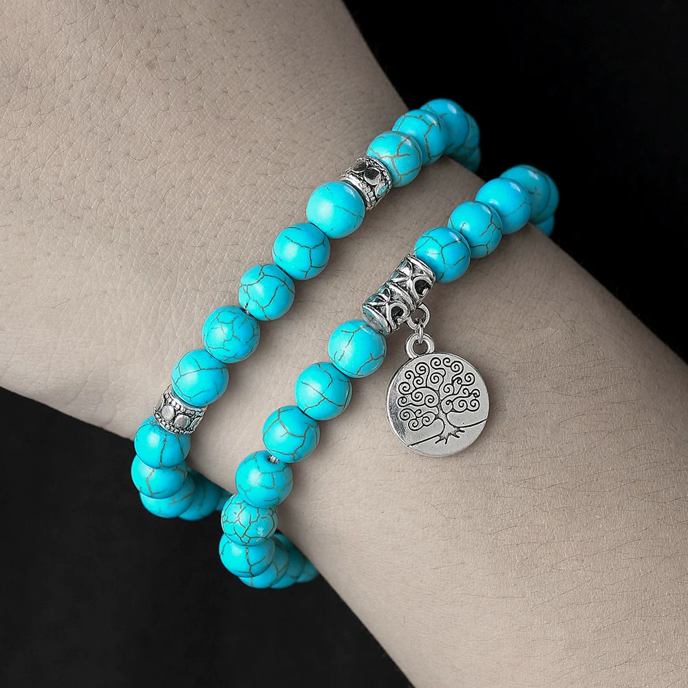 Bohemian Stone Wood Beads Geometric Stretch Bracelet Unisex Manual Design - Image 27