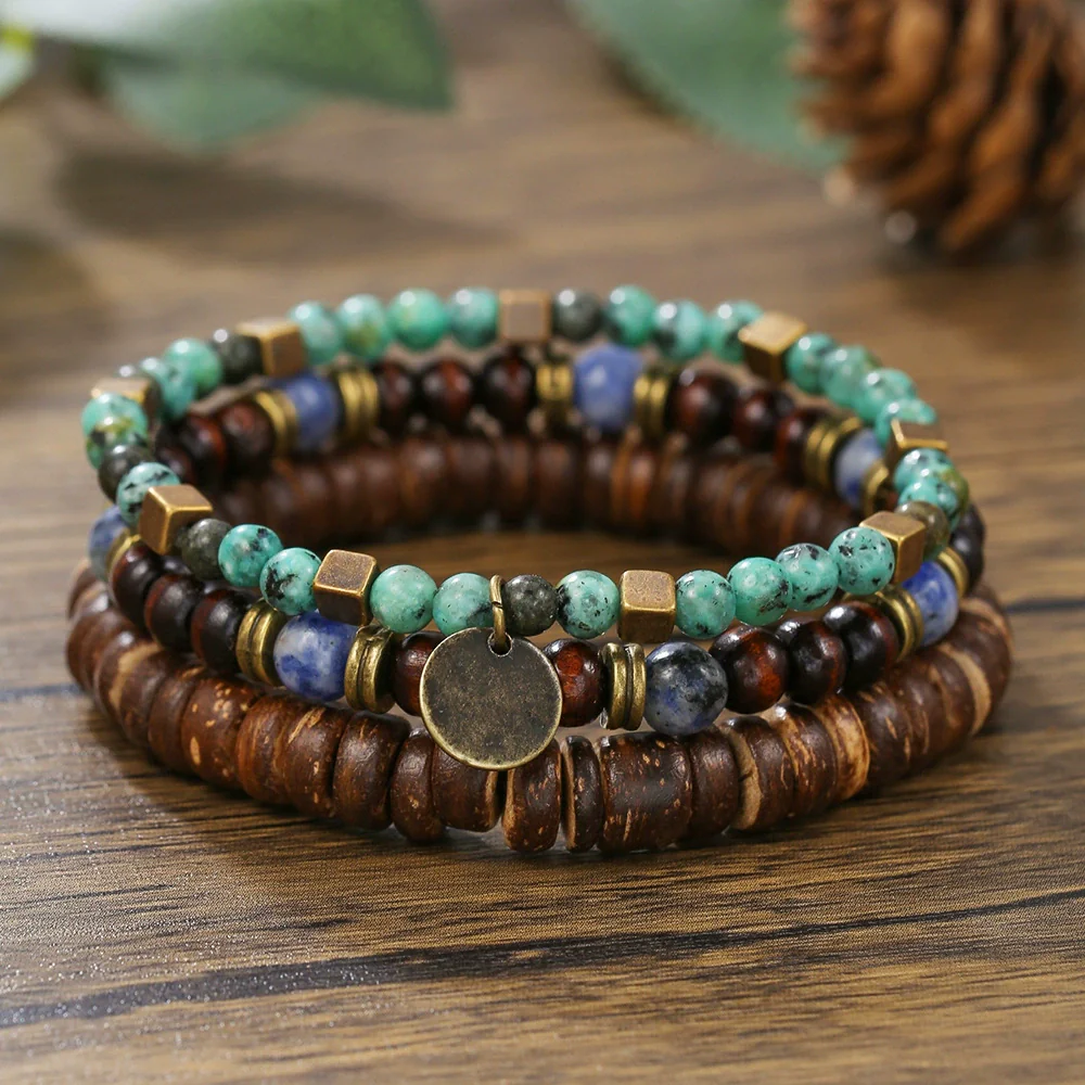 Bohemian Stone Wood Beads Geometric Stretch Bracelet Unisex Manual Design - Image 4