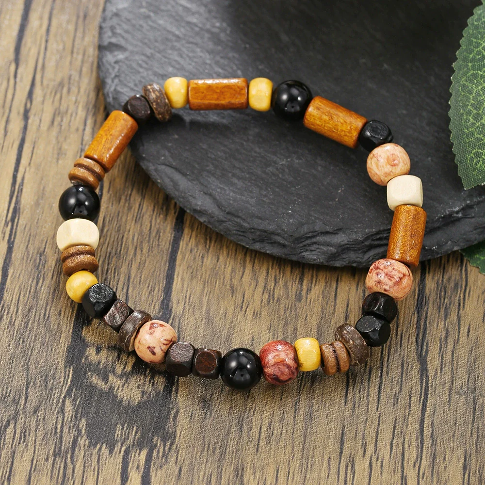 Bohemian Style Handmade Geometric Wooden Bead And Coconut Shell Bracelet For Men And Women - Image 11