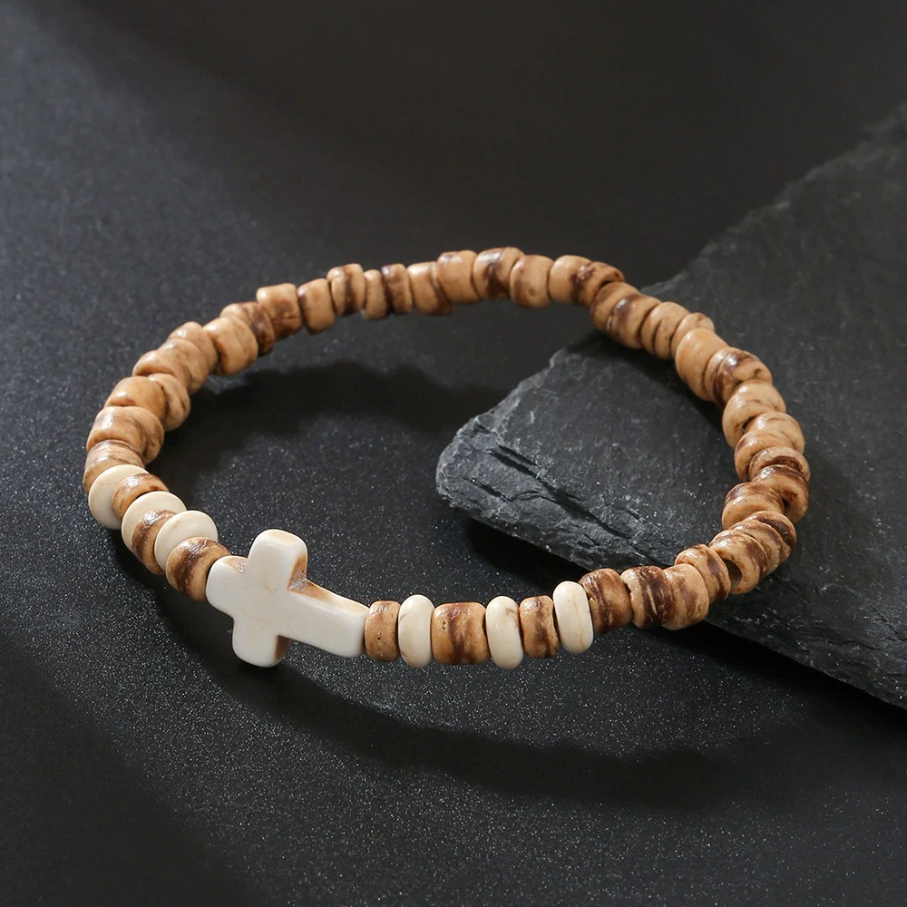 Bohemian Style Handmade Geometric Wooden Bead And Coconut Shell Bracelet For Men And Women - Image 13