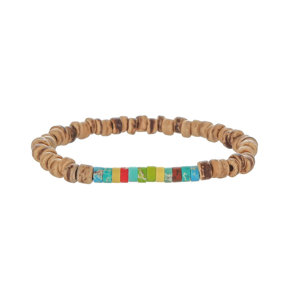 Bohemian Style Handmade Geometric Wooden Bead And Coconut Shell Bracelet For Men And Women - Image 15