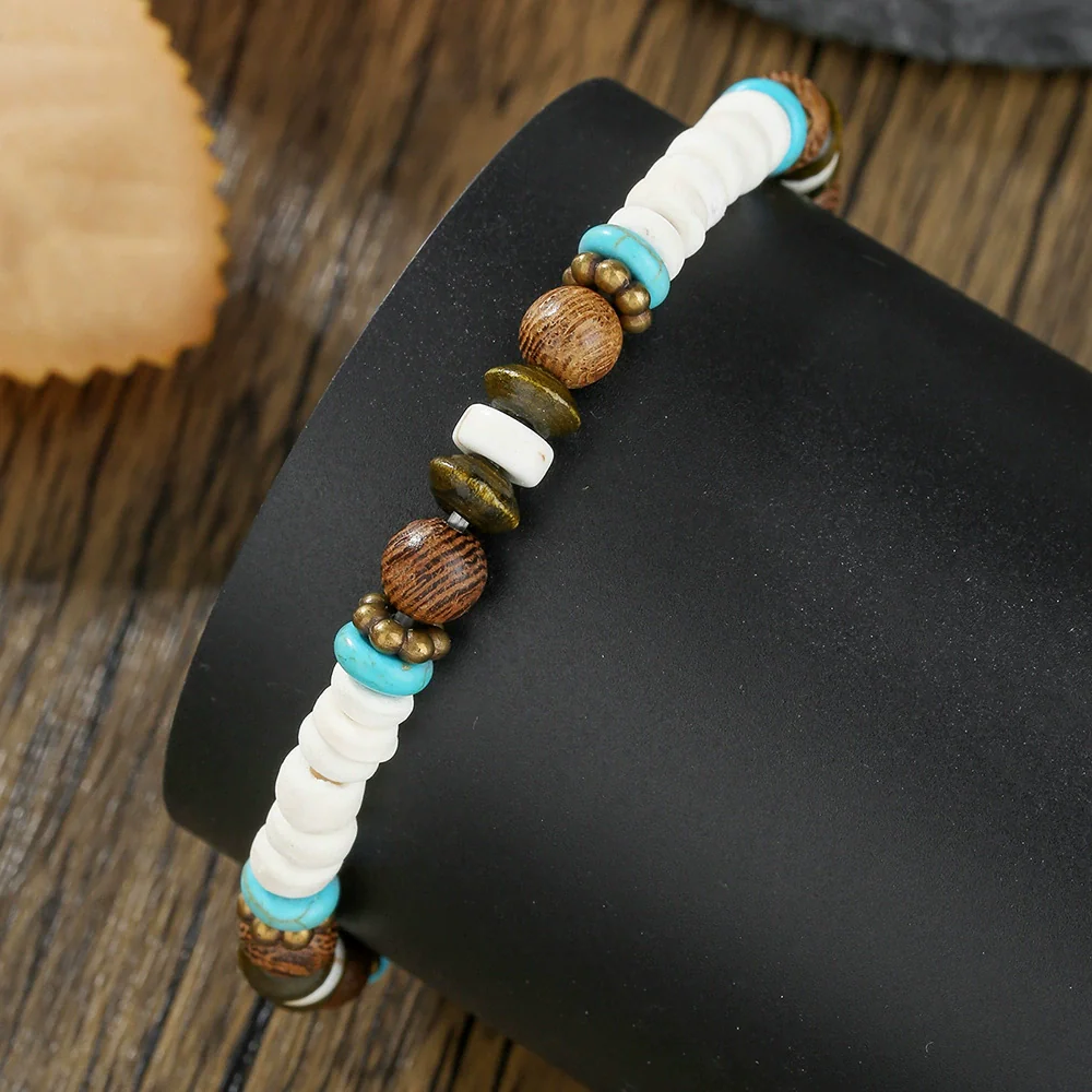 Bohemian Style Handmade Geometric Wooden Bead And Coconut Shell Bracelet For Men And Women - Image 2