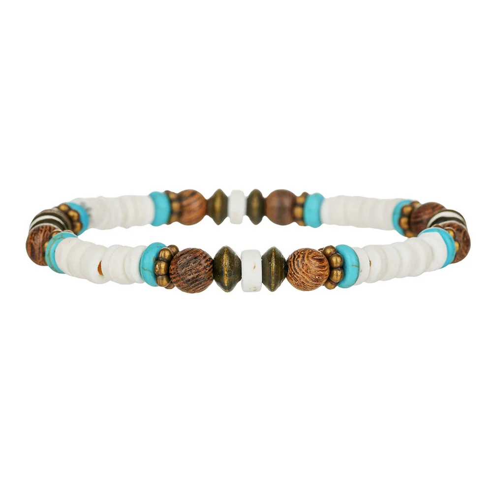 Bohemian Style Handmade Geometric Wooden Bead And Coconut Shell Bracelet For Men And Women - Image 5