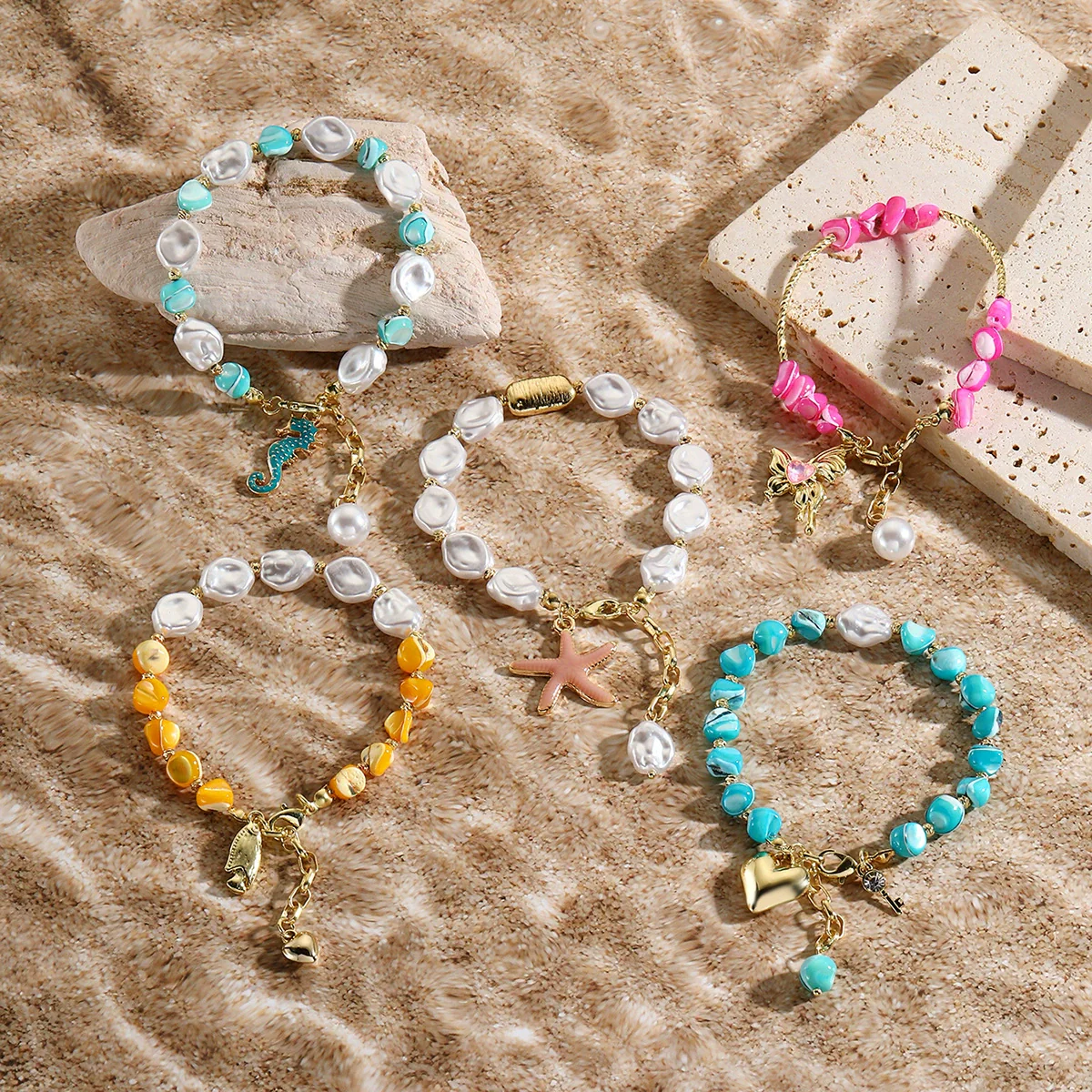 Bohemian Style Shell Bracelet With Starfish Pendant Electroplated Geometric Heart Bow Design For Women
