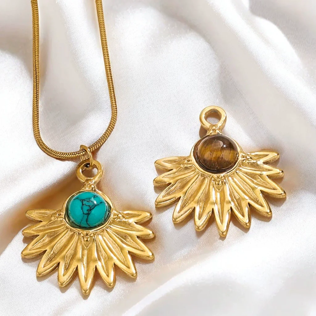 Bohemian Totem Inlay Stainless Steel Sunflower Natural Stone Earrings Necklace Pendant Jewelry Making Supplies - Image 4
