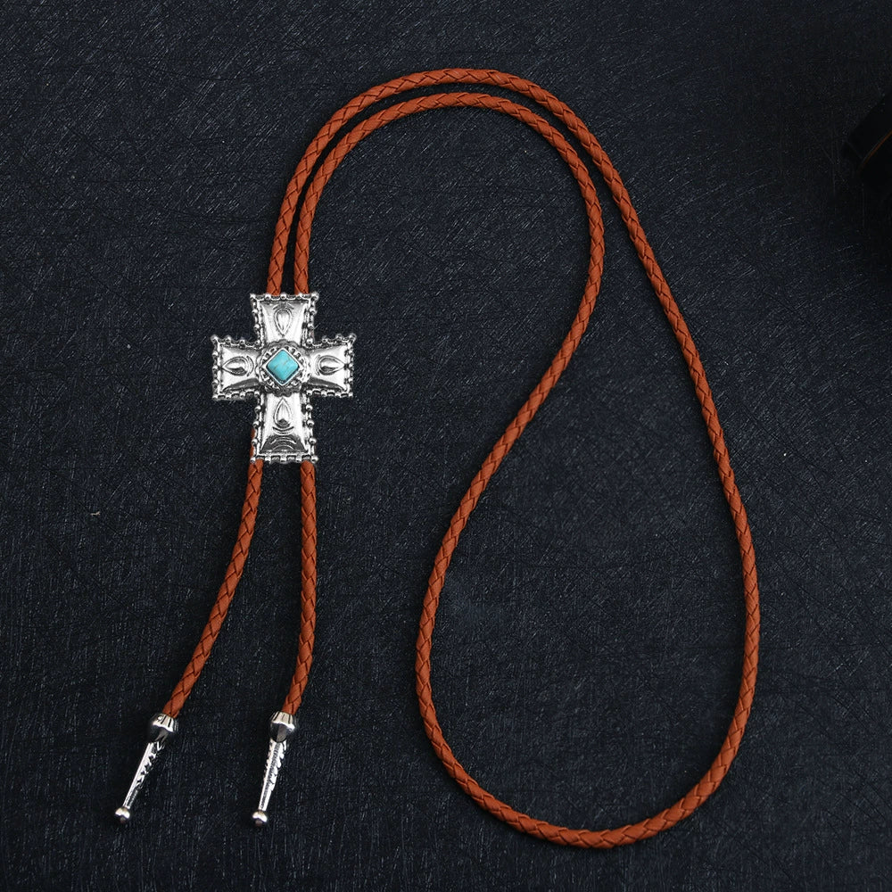 Bolo Tie Pendant Necklace Alloy Leather Rope Geometric Punk Fashion Electroplating - Image 2