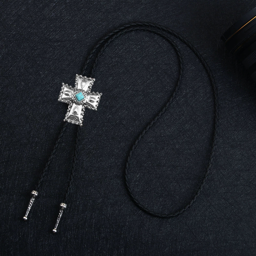 Bolo Tie Pendant Necklace Alloy Leather Rope Geometric Punk Fashion Electroplating - Image 3