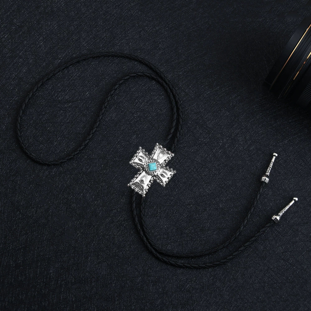 Bolo Tie Pendant Necklace Alloy Leather Rope Geometric Punk Fashion Electroplating - Image 4