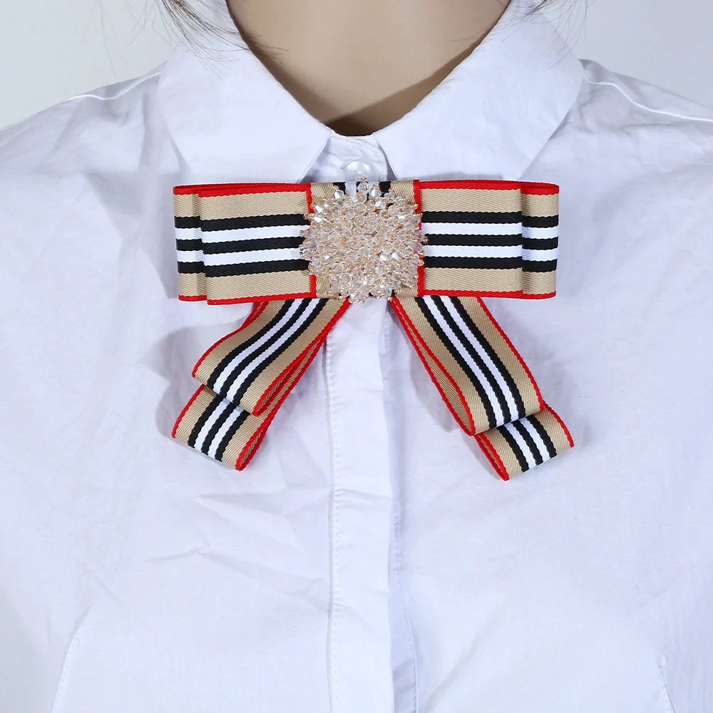 Bow Tie Collar Pin Brooch Fabric Crystal Fashion Accessory - Image 3