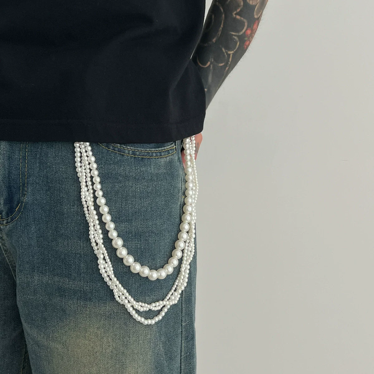 Boys Jeans Accessories Hiphop Winding Imitation Pearl Pants Chain With Buttons And Double Circle Belt Loops - Image 8