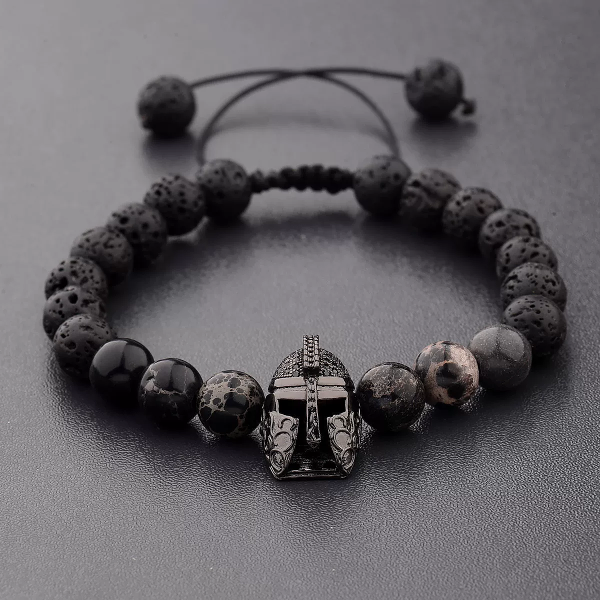 Bracelet Agate Volcanic Stone Beaded Copper Geometric Handmade Unisex Spartan Warrior Helmet Woven Yoga