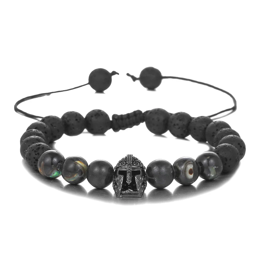 Bracelet Agate Volcanic Stone Beaded Copper Geometric Handmade Unisex Spartan Warrior Helmet Woven Yoga - Image 6
