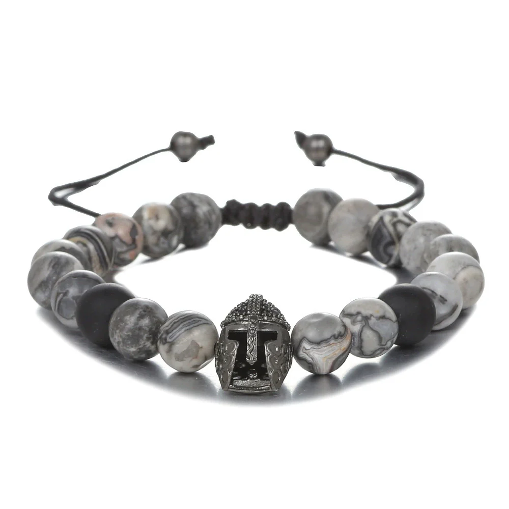 Bracelet Agate Volcanic Stone Beaded Copper Geometric Handmade Unisex Spartan Warrior Helmet Woven Yoga - Image 7