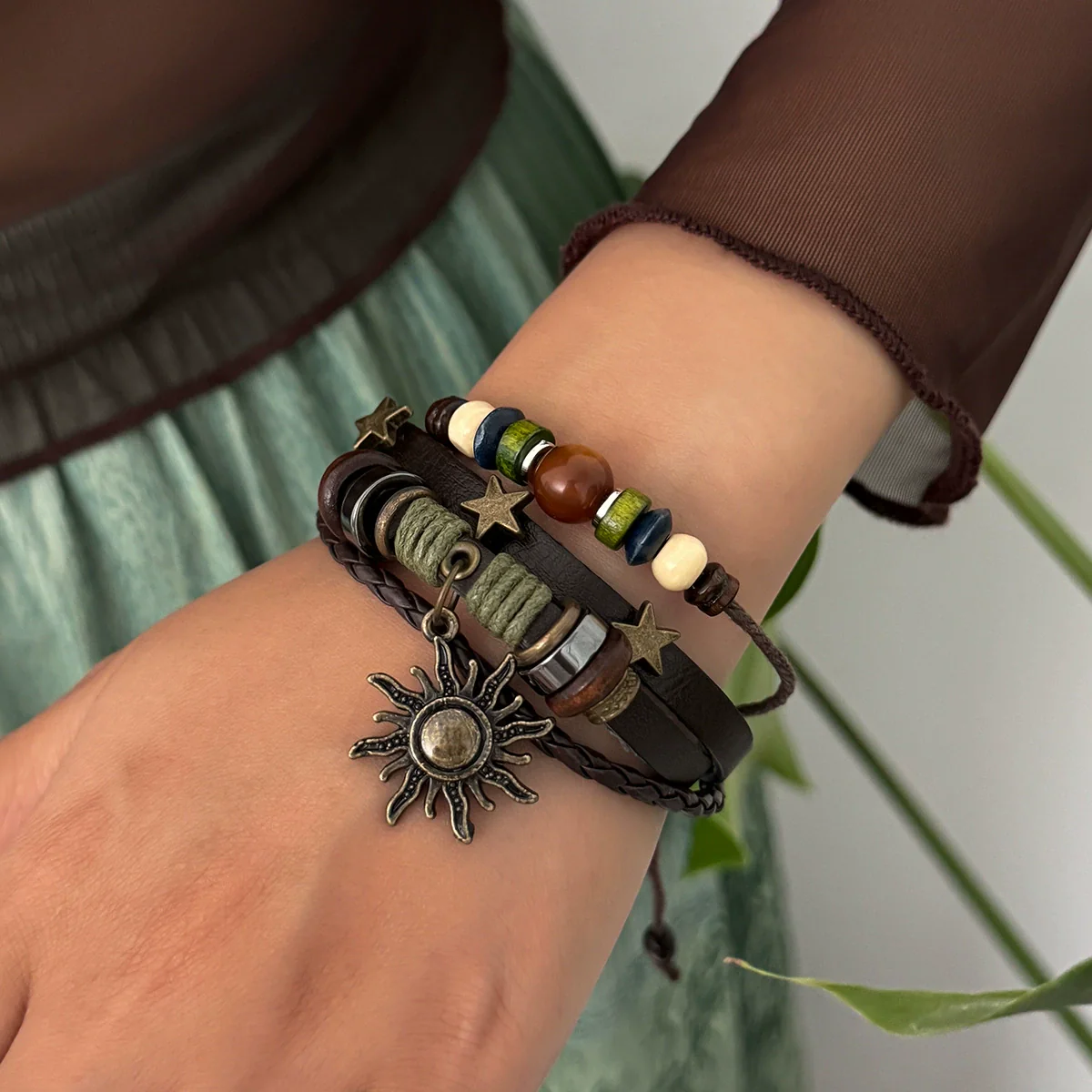 Bracelet Alloy Bohemian Braided Rope Stacked Metal Sun Constellation Pendant Electroplating Women's - Image 3