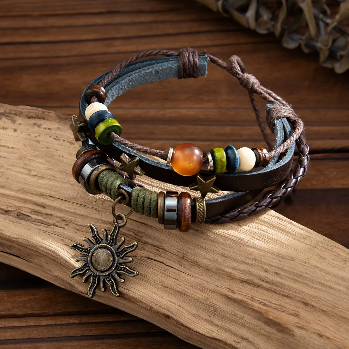 Bracelet Alloy Bohemian Braided Rope Stacked Metal Sun Constellation Pendant Electroplating Women's - Image 4