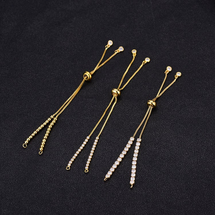Bracelet Anklet Copper Beaded Chain With Ring Zircon Electroplated Diy Material Accessories