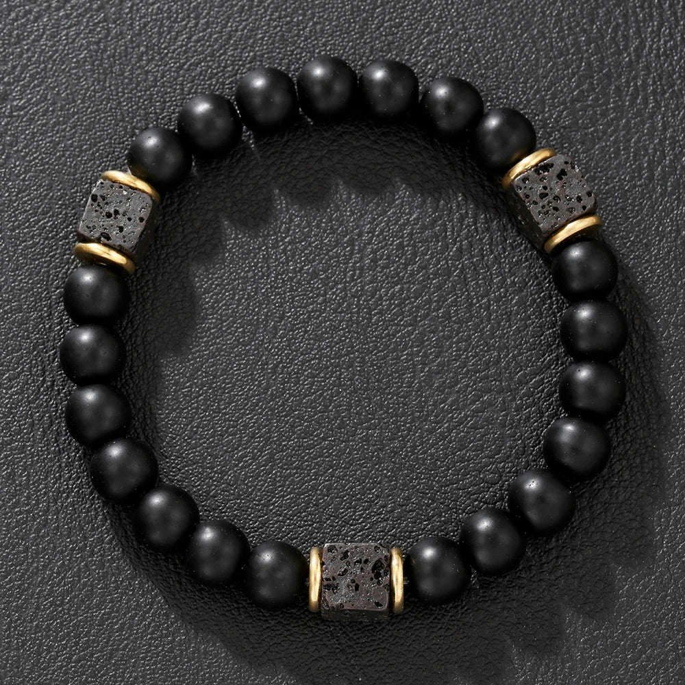Bracelet Black Matte Volcanic Stone Geometric Handmade Unisex - Image 3
