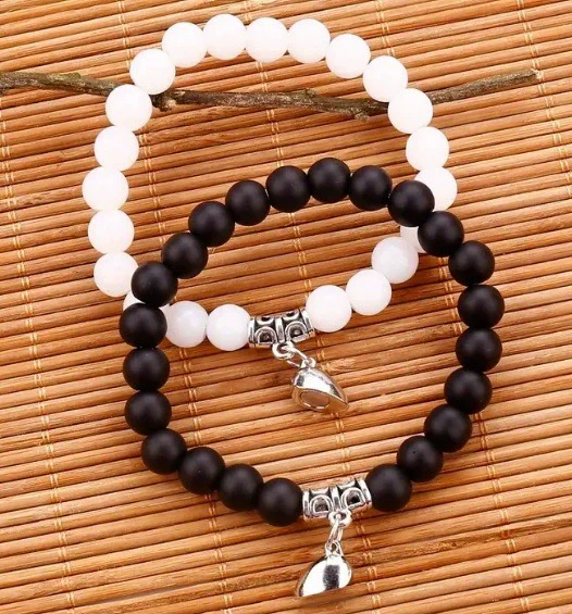 Bracelet Black Onyx White Cat's Eyes Beaded Snake Geometric Handmade Magnet Unisex - Image 14